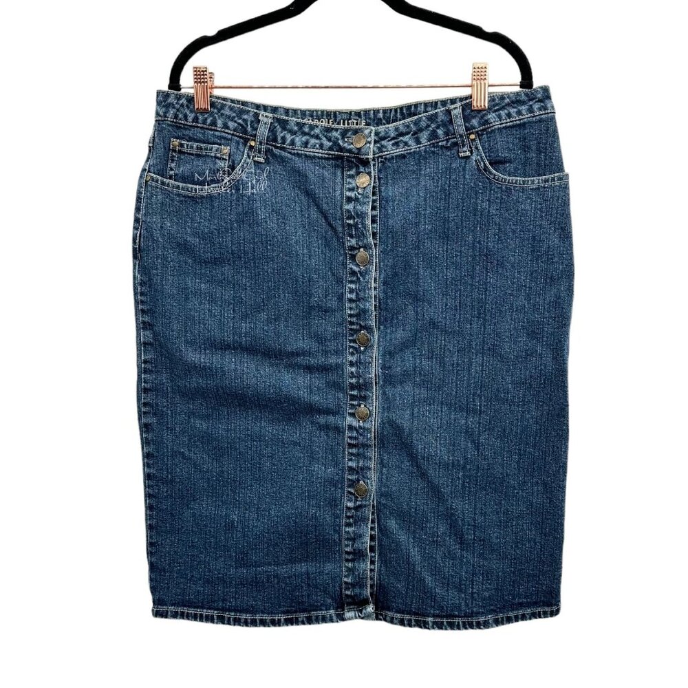 Vintage 1990's Carole Little Button Front Denim Midi Skirt Size 14